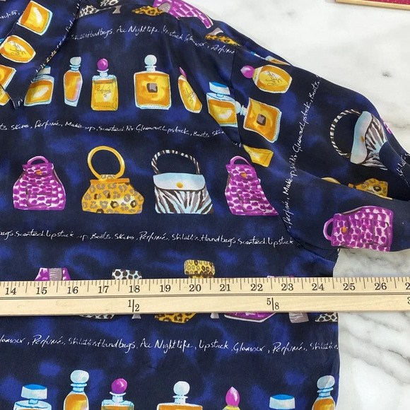 Vintage Michelle Nichole Button Up Shirt Womens Sz XL Blue Gold Silk Boot Purses - Picture 11 of 12